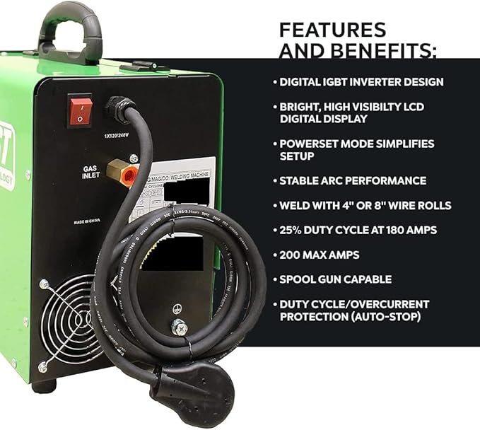 Everlast Cyclone 200ES MIG Welder - 180 Amp, Dual Voltage 110/220V, IGBT Inverter, MIG & Stick Capability