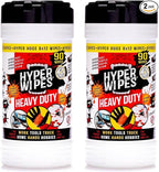 Hyper Wipes, 2 Pack Heavy Duty Hand & Tool Cleaning Wipes, 8"x12" Size Multi-Surface Cleaning Wipes, Degreasing, All Purpose Cleaner, Bathroom, Mechanic, Work Surface Wipes, 180 Count Canister