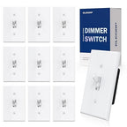 ELEGRP Digital Toggle Dimmer Switch for Dimmable LED, CFL and Incandescent Light Bulbs, Single Pole or 3-Way Toggle LED Dimmer Light Switch, Wall Plate Included, UL Listed, 10 Pack, White