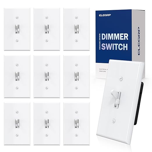 ELEGRP Digital Toggle Dimmer Switch for Dimmable LED, CFL and Incandescent Light Bulbs, Single Pole or 3-Way Toggle LED Dimmer Light Switch, Wall Plate Included, UL Listed, 10 Pack, White