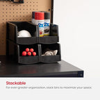 IRIS USA Medium Stackable Storage Bins, 8-Pack, 11"L x 6"W x 5"H, |Made in USA|, Plastic Open Front Shelf Bin for Organizing Parts, Hardware, Tools, Supplies, Garage Shelf, Pantry - Black