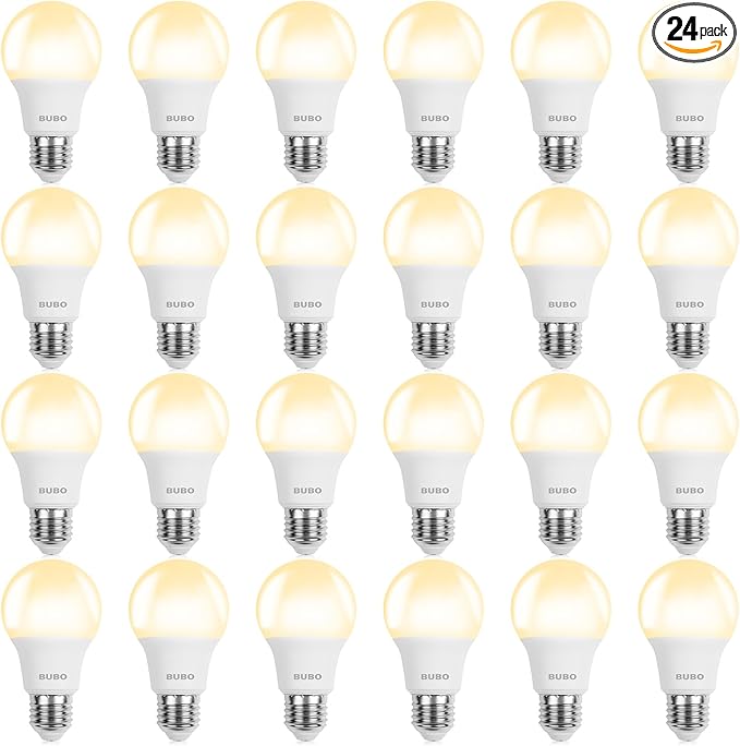BUBO LED Light Bulbs, 60 Watt Equivalent LED Bulbs A19, 2700K Soft White Light Bulbs, 800 Lumens, E26 Standard Base, Non-Dimmable, 8W Bright White LED Bulbs for Bedroom Home Office, 24 Pack