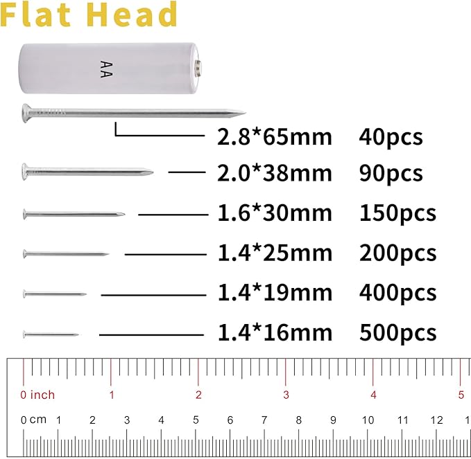2510pcs Nail Assortment Kit for Hanging Pictures, Small Finishing Nails, Wall Pins