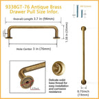Goo-Ki 6 Pack Antique Brass Cabinet Pulls Drawer Handles, 3" c-c Vintage Bronze Retro Brass Bar Pull Handle Solid Zinc Alloy Kitchen Hardware for Cupboard