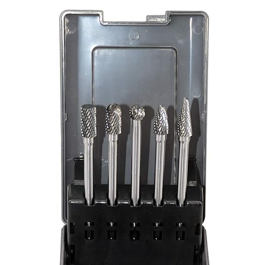5pcs Tungsten Carbide Burrs Set with 1/4''Shank Double Cut Extended Long Solid Power Tools Carbide Rotary Files Bits for Die Grinder Metal Wood Carving Engraving Polishing Drilling Grinding Milling