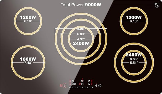 K&H 5 Burner 30 Inch Built-in Electric Stove Top Radiant Ceramic Cooktop Touch Control 240V 9000W CE30-8808NF