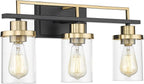 Emliviar 3-Light Bathroom Vanity Light Fixtures - Black and Gold Finish with Clear Glass, YCE238B-3W BK+BG
