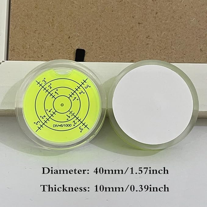 Bubble Spirit Level with Double Sided Adhesive Bottom, 40mm Circular Level Bubble Measuring Tools (40x10mm)