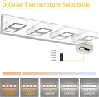 Ralbay Modern Led Bathroom Vanity Lights 5 Color Temperature 4 Lights Dimmable Acrylic Modern LED Chrome Bathroom Vanity Lighting Fixtures