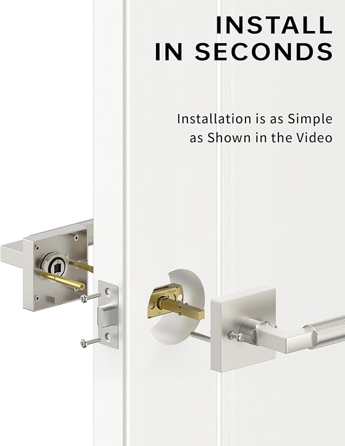 Asidrama 1 Pack Brushed Nickel Passage Door Handles, Door Lever with Door Knobs Indoor for Bedroom or Bathroom, Heavy Duty Door Handles Interior with Locks for Left Right Sided Doors