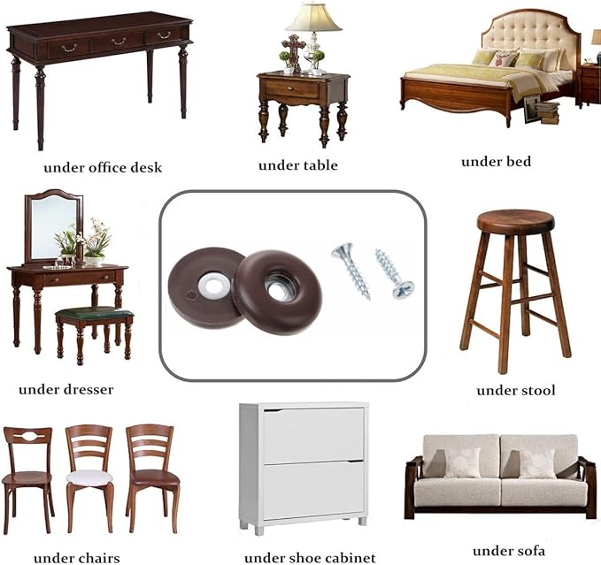 1" Screw on Furniture Sliders-Furnigear Heavy Duty PTFE (Teflon) Chair Leg Slides Glides Move Your Furniture Easy & Safely - Best Floor Protector(Brown-20pack)