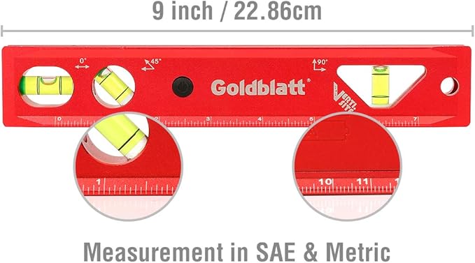 Goldblatt 3-Piece Torpedo Level Set - 9", 24", 48" Spirit Level Included, Aluminum Alloy Construction