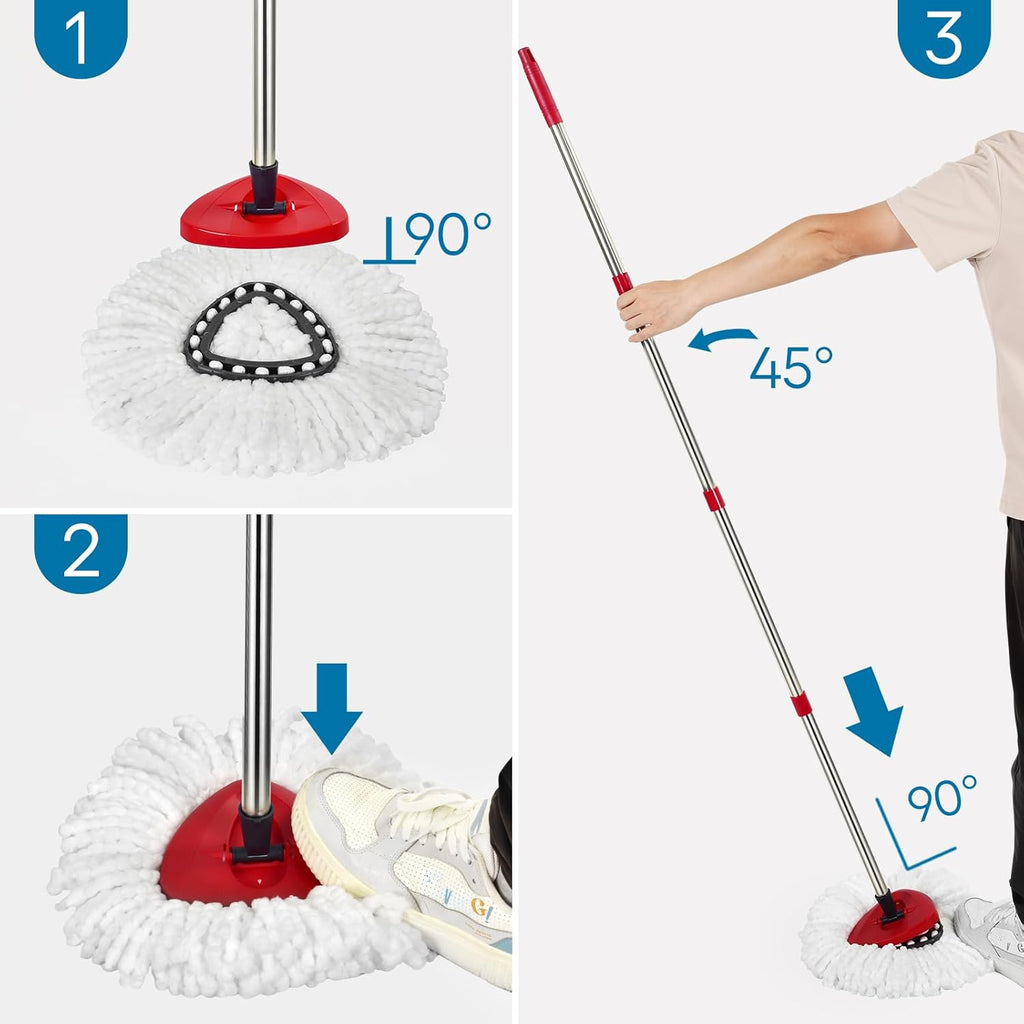 Matthew Spin Mop Replace Head Kit,Base,Handle Compatible with EasyWring Microfiber Spin Mop,4 Mop Refills Replacement Heads,30-58in Mop Handle and 1 Mop Base Combo Set White (1-Tank System)