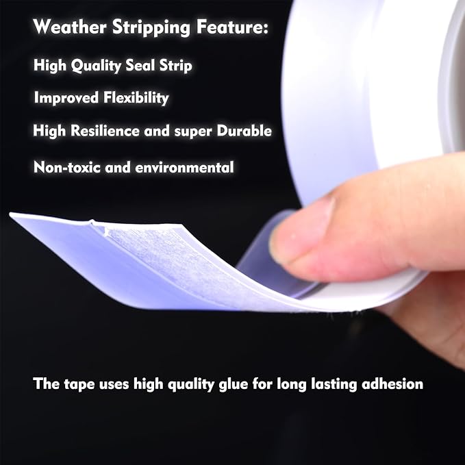 Silicone Seal Weather Stripping Tape 16.5 Feet Strip Bottom Draft Insulation Stopper Tape Weatherproof Soundproof for Door or Window Bathroom Shower Glass Gaps（25mm*5m）
