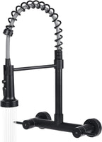 Wall Mount Kitchen Sink Faucet, 8 Inch Center Wall Mount Kitchen Faucets with 3-Function Pull Down Sprayer, Dual Handles Commercial Faucet for Kitchen Laundry Restaurant (Black)