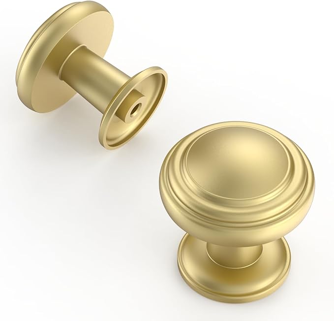 Amerdeco 10 Pack Brushed Gold Cabinet Knobs Single Hole Cabinet Pulls 1 Inch Drawer Knobs for Bathroom Cabinets ZH0086