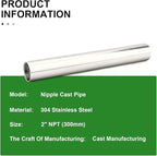 TAISHER 1PCS Stainless Steel Pipe Fittings, 2" NPT Female x 2" NPT Female Threaded, 12" Length Nipple Cast Pipe