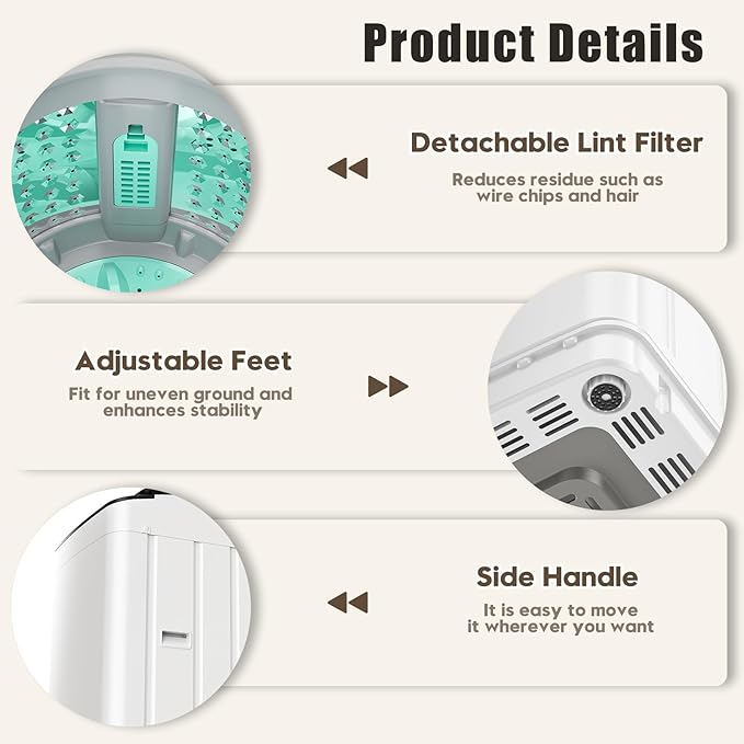 Auertech Portable Washer and Dryer Combo Set, 12 lbs Portable Clothes Dryers, 6 Drying Modes, 25 lbs Fully Automatic Washing Machine, 10 Wash Cycles, Compact Washer and Dryer for Apartment, RV, Dorm