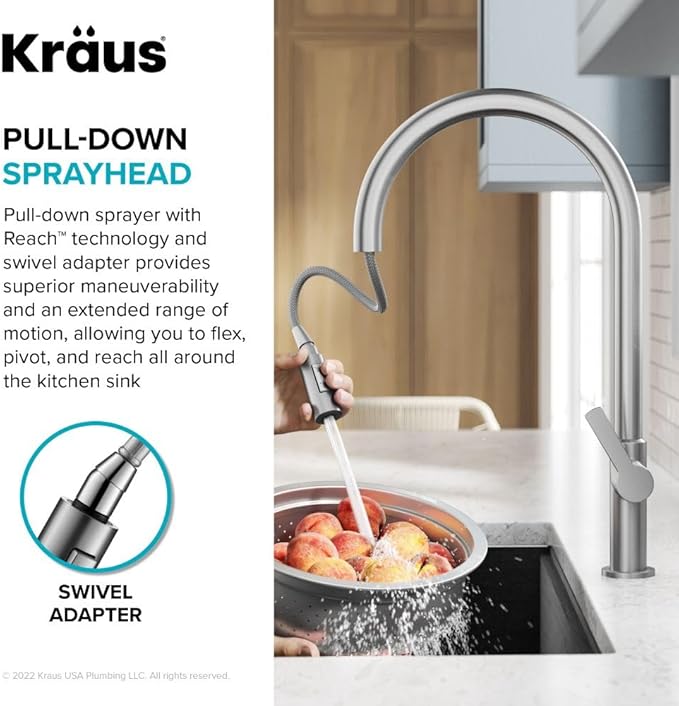 KRAUS Oletto High-Arc Single Handle Pull-Down Kitchen Faucet in Matte Black/Spot Free Black Stainless Steel, KPF-2821MBSFSB