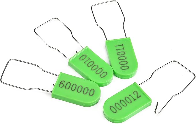 500PCS Plastic Padlock Security Seals Metal Wire Padlocks Electric Meter Lockout Tags Self-Locking Numbered Anti Tamper Seal Tags Green
