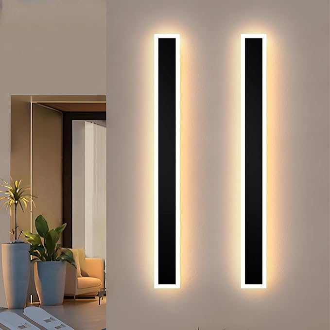 2 Pack 47.2 inch Modern Led Outdoor Wall Light, 3000K-6000K 10%-100% Dimmable Lights for Outside, IP65 Waterproof Wall Sconce Light with Remote Control for Porch,Hallway, Garage,Patio,Stairway,Yard