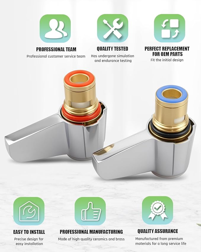 Ceramic Cartridge Assembly Fit for T&S Brass Faucets, Hot & Cold Ceramic Cartridge Assembly with 2 Handles & Fixing Screws Replace 013787-45 013788-45