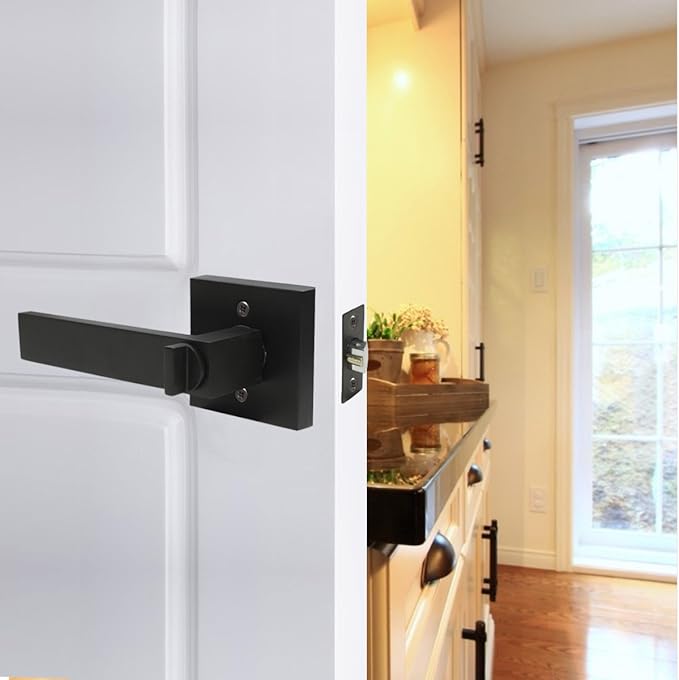 Probrico 6 Pack Entry Door Lever with Lock and Key,Entrance Door Handles for Office and Front Door,Matte Black Door Knobs Keyed Alike Same Key Lockset (Each with 3 Keys)