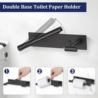 Matte Black Toilet Paper Holder, Adhesive or Screw Toilet Roll Holder Wall Mount, SUS304 Stainless Steel Double Post Pivoting Toilet Roll Holder for Bathroom, Kitchen, Washroom