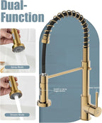 Kitchen Faucet, Brushed Gold Faucet for Kitchen Sink, Kitchen Sink Faucet with Pull Down Sprayer, Single Handle Stainless Steel Kitchen Faucets with Dual Function Spray Head