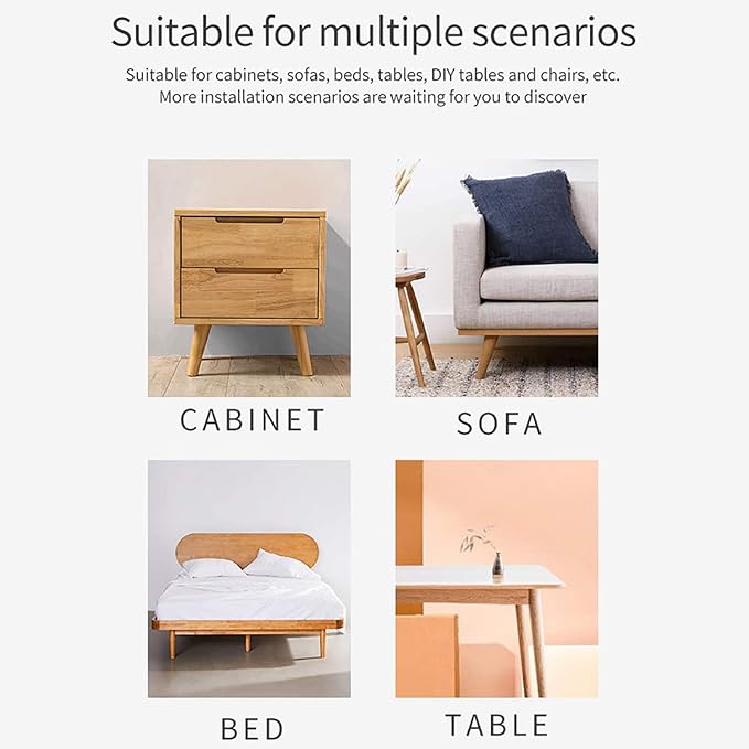 Wood 4 Inch Furniture Legs Set of 4 Round Solid Mid Century Couch Feet Replacement Legs for Sofa Dresser Cabinet Bed Ottoman Home DIY