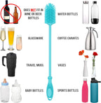 12.5” Silicone Bottle Brush & Straw Cleaner Brush Set | Water Bottle Cleaner for Hydro Flasks, Tumblers, Glassware, Vases and Narrow Neck Containers