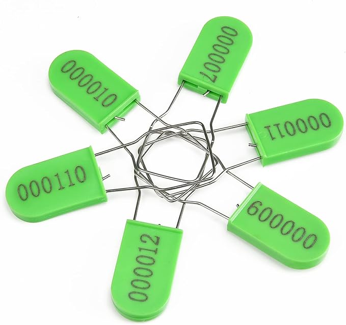 100PCS Plastic Padlock Security Seals Metal Wire Padlocks Electric Meter Lockout Tags Self-Locking Numbered Anti Tamper Seal Tags Green