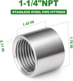 TAISHER 2PCS 304 Stainless Steel Cast Pipe Fitting, Coupling, 1-1/4" x 1-1/4" NPT Female Threaded