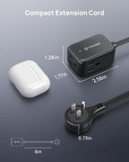 TROND 360° Rotating Flat Plug Outlet Extender with 6 Inch Extension Cord, Small Surge Protector Outlet, 900 Joules, No Blocking 3 Way Plug for Indoor Home Office Travel Dorm Room Tight Spaces, Black