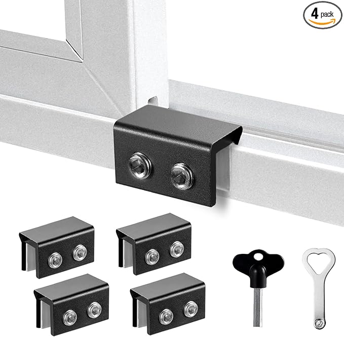 Window Locks for Up and Down Windows 4 Pack Window Stopper Sliding Window Lock for Vertical Horizontal Sliding Windows Doors with Key Aluminum Window Security Locks Child Proof(Black Medium)