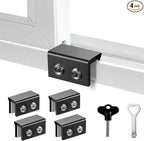 Window Locks for Up and Down Windows 4 Pack Window Stopper Sliding Window Lock for Vertical Horizontal Sliding Windows Doors with Key Aluminum Window Security Locks Child Proof(Black Medium)