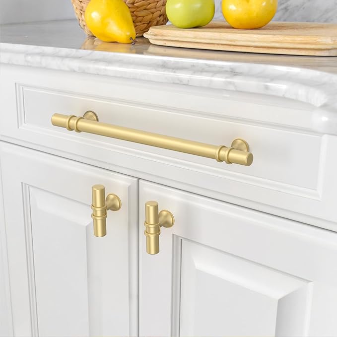 Asidrama 10 Pack 6.3 Inch(160mm) Brushed Gold Kitchen Cabinet Handles, Cabinet Pulls Kitchen Cabinet Hardware Cupboard Handles Drawer Pulls