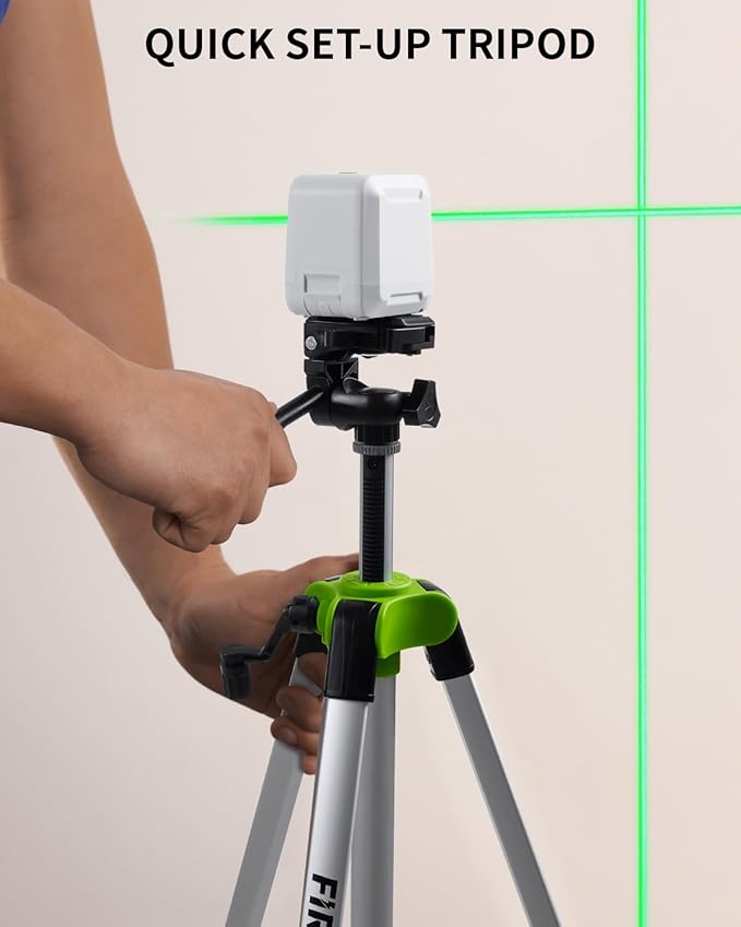 Laser Level with 50" Tripod, Firecore Self Leveling Cross Line Laser Level, Green Lazer Leveler Tool for Hanging Pictures Shelves DIY Projects, Battery and Carry Pouch Included