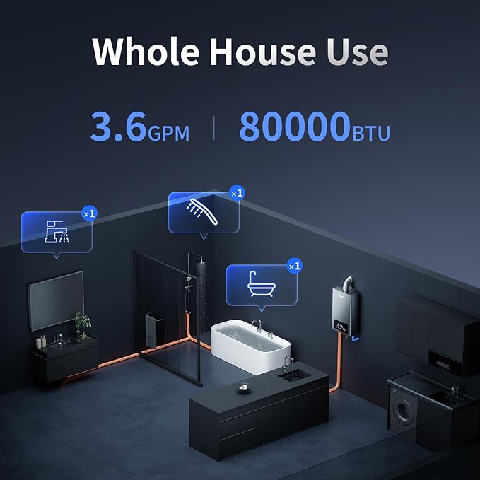 Ranein Propane Gas Tankless Water Heater, Indoor Max 3.6 GPM, 80,000 BTU Instant Hot Water Heater