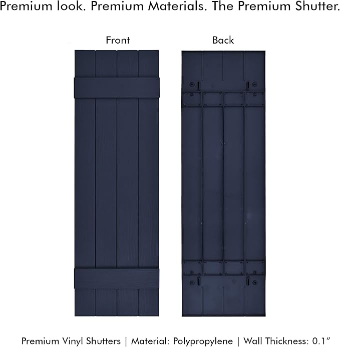 Board & Batten Vinyl Shutters (1 Pair) | 14.5"x39" (4-Board) - Navy Night Sky | Exterior Window Shutters | Includes Mounting Hardware | Simple Installation | Made in USA