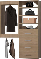 Modular Closet System, 40" Wide Closet Organizer System with Tower and Drawers, Wood Tower Closet Storage for Walk In Closets, Wall Mounted Wardrobe Organizer Kit System, Bedroom, Wood