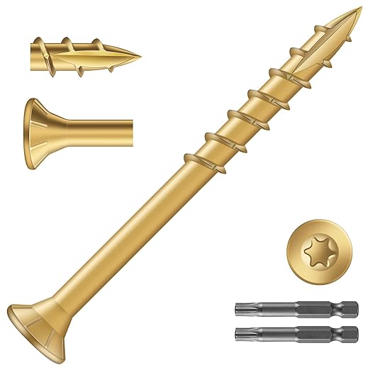#8 x 2 Inch Deck Screws (255Pcs) 2lb. Exterior Wood Screws. Carbon Steel, Tan, Flat Head, Rust Resistant epoxy Coated, with T25 Star Bit
