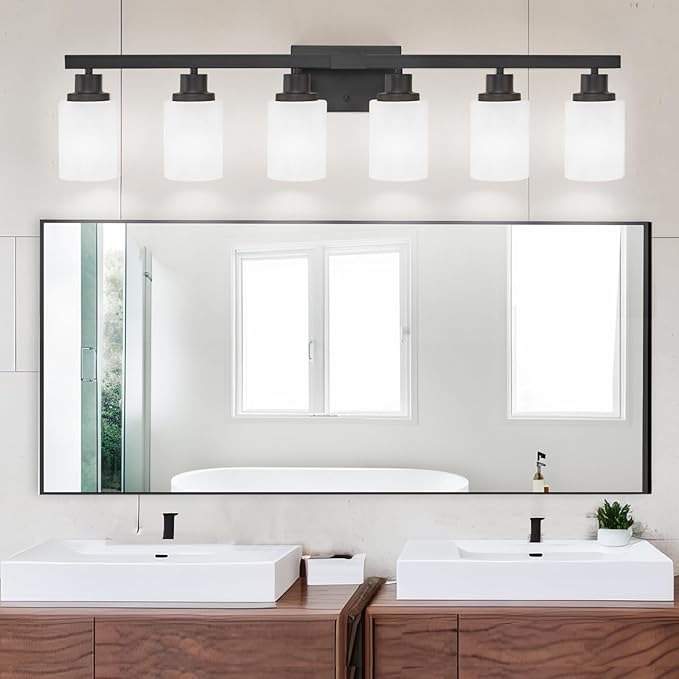 6-Light Black Vanity Lights, 38'' Modern Bathroom Vanity Lighting Fixtures for Mirror, Matte Bathroom Lighting Fixtures, Black Wall Sconces for Bedroom Living Room