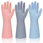 Rubber Kitchen Dishwashing Gloves - 3 Pairs Reusable Household Cleaning Gloves, Flexible and Durable & Non-slip Cleaning Gloves, Great for Kitchen, Bathroom, Laundry (Medium, Pink+Blue+Grey)