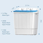 Portable Mini Twin Tub 18Lbs Washing Machine with Drying Rack & 10 Hangers, Washer(11Lbs) and Spinner(7Lbs) Combo with Timer Knob, Compact Semi-automatic Laundry Washer for Home Dorm Apartment, Blue