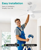 Ceiling Fans with Lights, 42 inch Ceiling Fans with Lights and Remote, Dimmable, Noiseless, Low Profile Ceiling Fan with Light for Bedroom, Indoor and Outdoor Use(White)