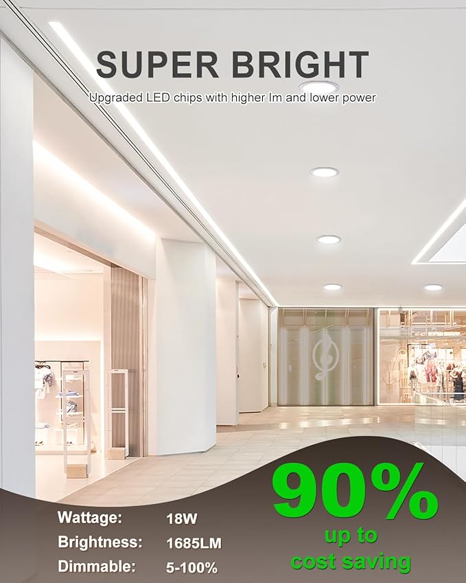 zouzai 8 Inch Ultra-Thin LED Recessed Ceiling Light with Junction Box, 18W (150W Eqv), 1620LM, Dimmable 5CCT 2700K/3000K/3500K/4000K/5000K Selectable, ETL & Energy Star Certified【6 Pack】