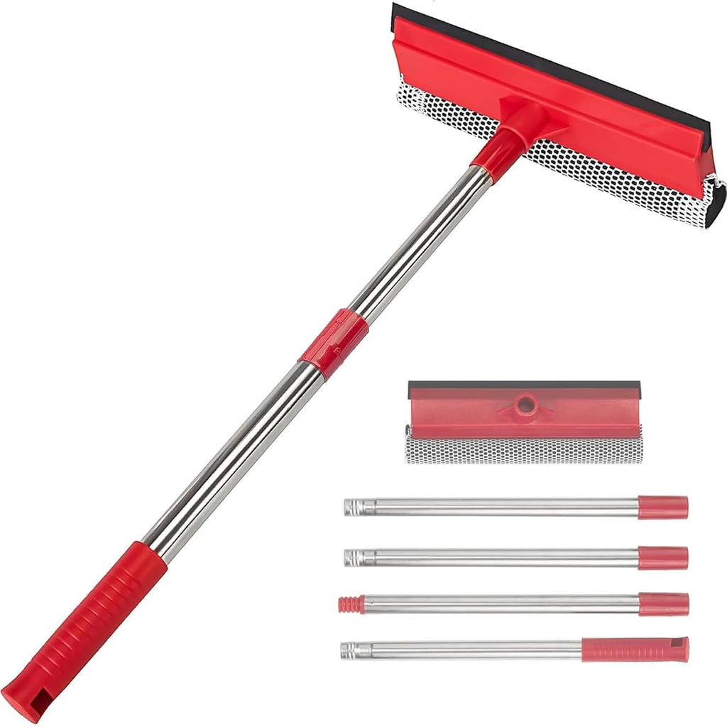 15.9" Window Squeegee for Car,2 in 1 Window Cleaner with Long Stainless Steel Handle,Sponge Car Squeegee for Gas Station, Glass,Shower,Outdoor High Window Cleaning