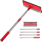 15.9" Window Squeegee for Car,2 in 1 Window Cleaner with Long Stainless Steel Handle,Sponge Car Squeegee for Gas Station, Glass,Shower,Outdoor High Window Cleaning