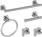Towel Bar Set Brushed Nickel, Bathroom Towel Ring Set 5pcs Including 2pcs 16'' Tower Bar, Towel Ring and 2 PCS Towel Hooks